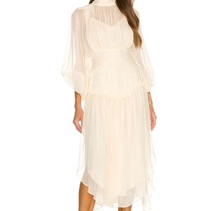 Shona Joy Iris Long Sleeve Open Back Midi Dress in Cream